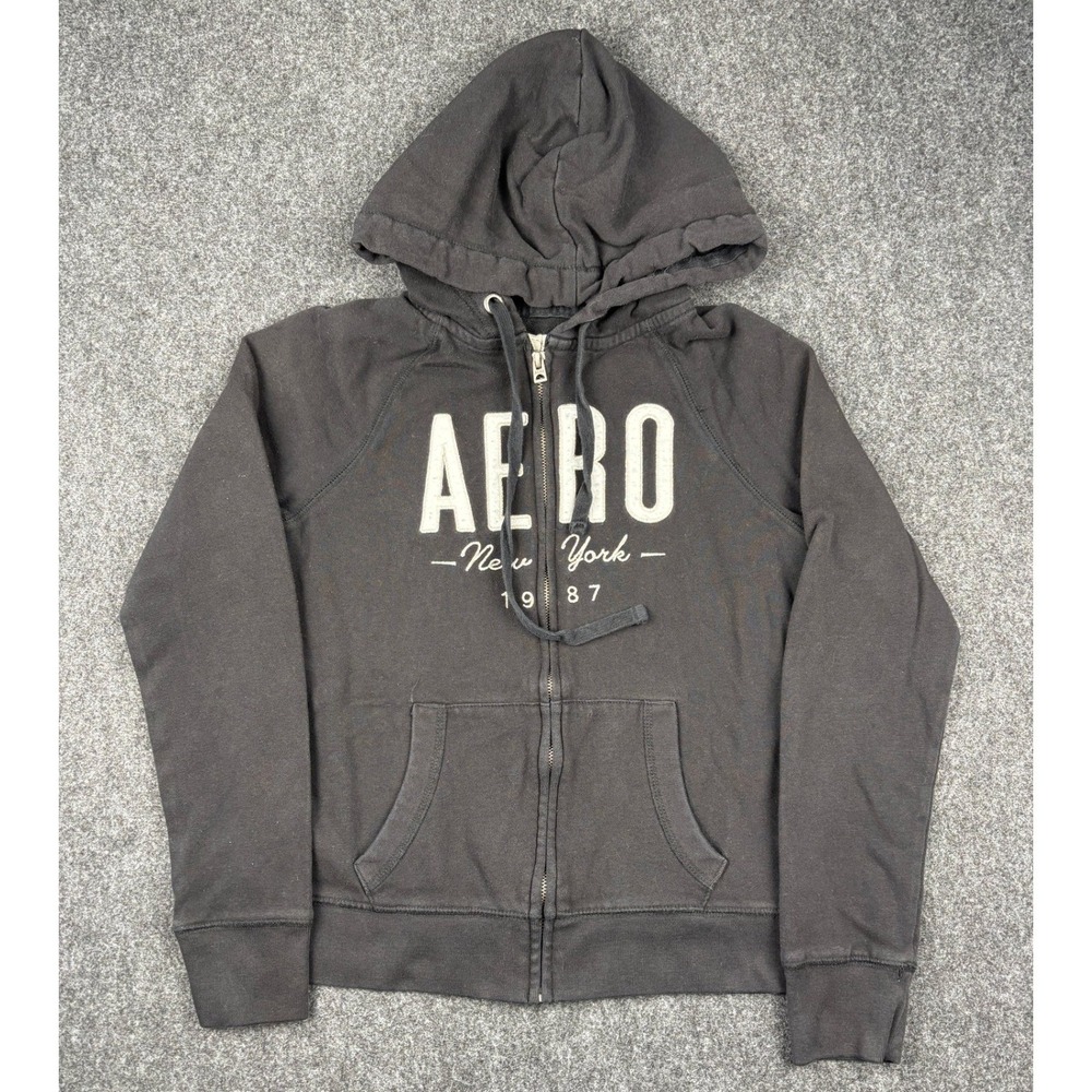 Aeropostale Womens Aero New York 1987 Full Zip Hoodie Black Small